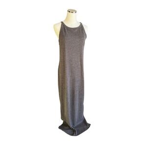 Ribbed Knit Racerback Maxi Dress Charcoal Grey Sleeveless Slits Size Small